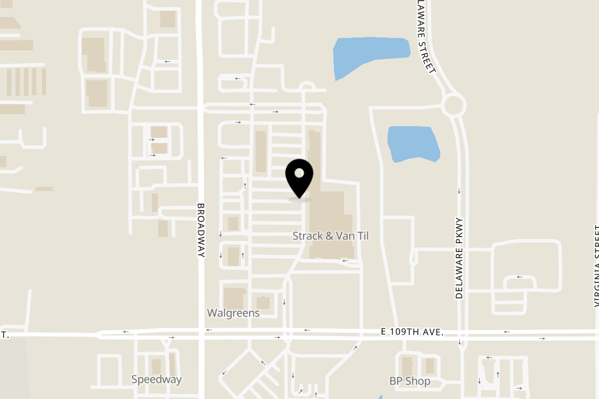 Map showing the location of Fahrenheit Two Twelve on 10805 Broadway in Crown Point